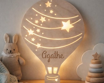 Custom baby night light – LED nursery wall lamp – Hot air balloon decor