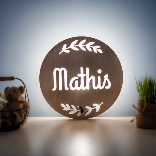 Applique Murale Ronde En Bois Personnalisee Veilleuse Etsy