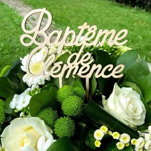 Cake topper de baptême en bois personnalisé, Décoration pour gâteau de cérémonie, Prénom pièce montée, Face topper possible image 8