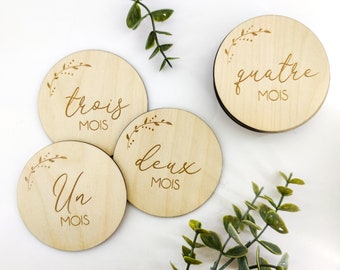Carte étape bébé, cartes étapes bois, première année bébé, cartes photos bébé, cadeau bébé personnalisé, cadeau future maman