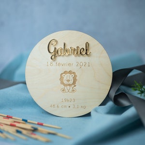 Annuncio di nascita personalizzato in legno a tema giungla per annuncio di nascita o souvenir