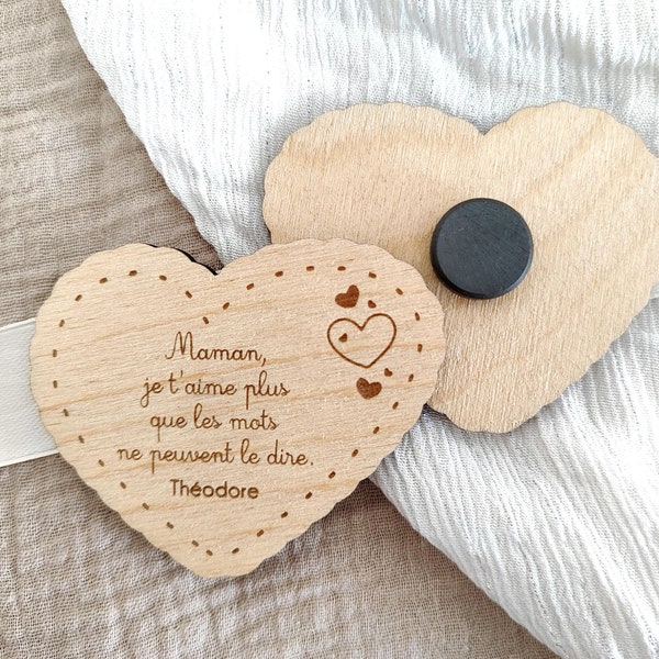 Magnet coeur en bois personnalisé, Cadeau maman, Aimant frigo