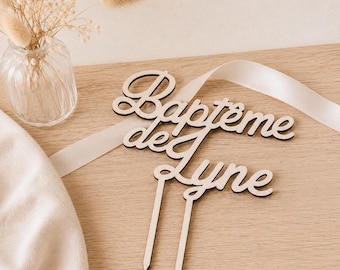 Personalized wooden baptism cake topper, Cake decoration with name, Tiered cake decoration, Girl/Boy baptism