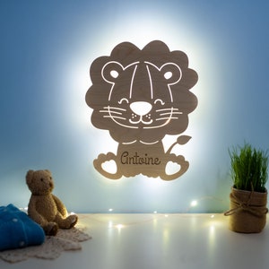 Personalized wooden lion night light, Baby night light, Children's night light, LED lamp, Birth gift