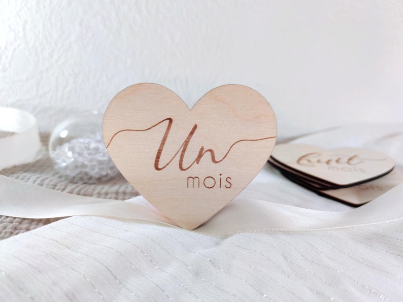 Cartes étapes bébé coeur, cartes étapes bois, première année bébé, bienvenue bébé, cadeau naissance personnalisé, cadeau future maman image 4