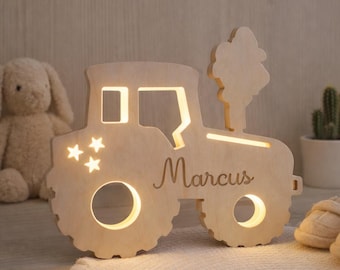 Personalized Tractor Night Light with Name – Wooden Wall Lamp for Baby's or Child's Room – Farmhouse Country Decor