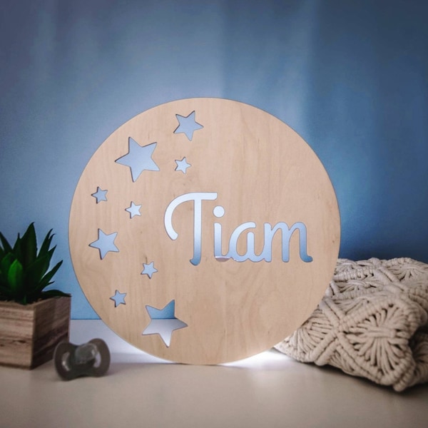 Lampe murale ronde personnalisée en bois - Idéal cadeau de naissance