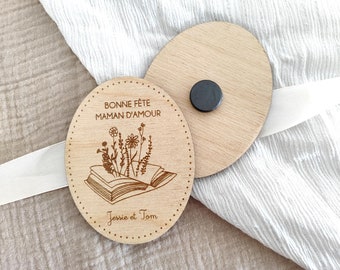 Magnet en bois personnalisé floral, Aimant frigo, Idée cadeau fête des mères