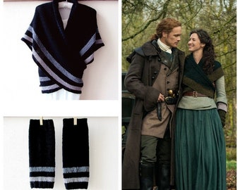 Outlander Claire's Shawl and Fingerless Gloves Set Sassenach, Inspired Arm Warmers