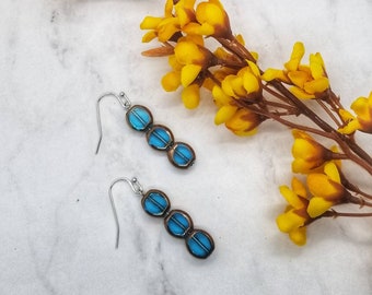 Teal & Gold Drop Earrings, Dangle Earrings, Drop Earrings, Glass Earrings, Teal Earrings