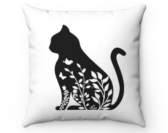 Cadeau voor kattenliefhebbers Botanische kat kussen Cottage Core gooi kussen housewarming cadeau botanisch cadeau kattenliefhebber home decor cadeau voor thuis