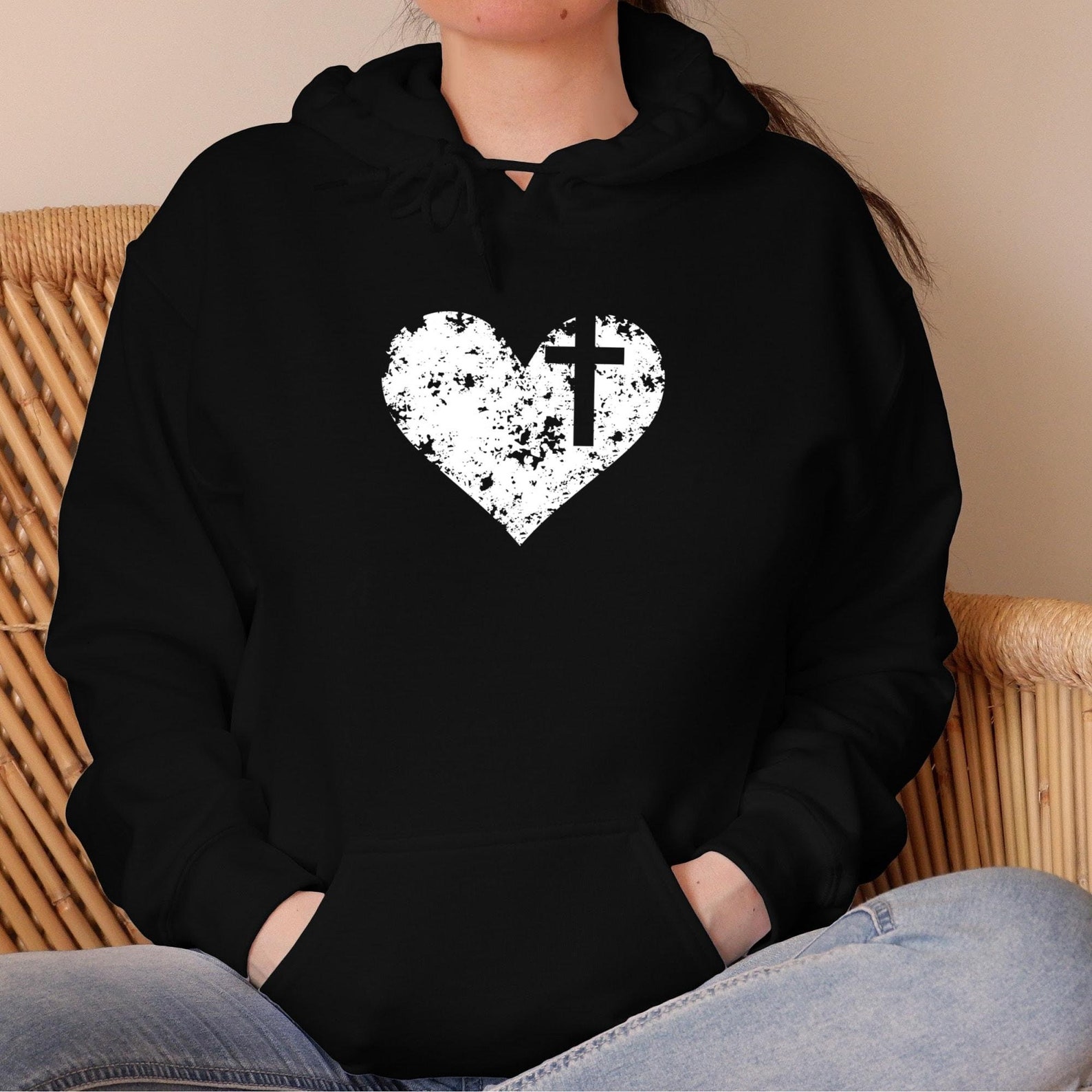 Christian Hoodie Heart with Cross Hoodie Sweatshirt Faith Etsy