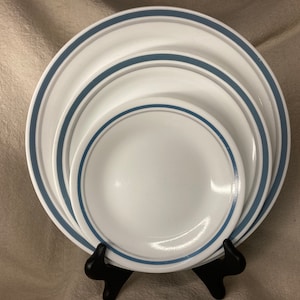 Vintage Corelle Indigo Dinnerware | Blue & Grey Stripe | Discontinued | Corelle