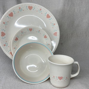 Vintage Corelle Forever Yours Dinnerware | Pink Hearts | Corelle | Choose from Dinner, Salad, Bread/Butter Plates, Cereal Bowl, Coffee Mugs