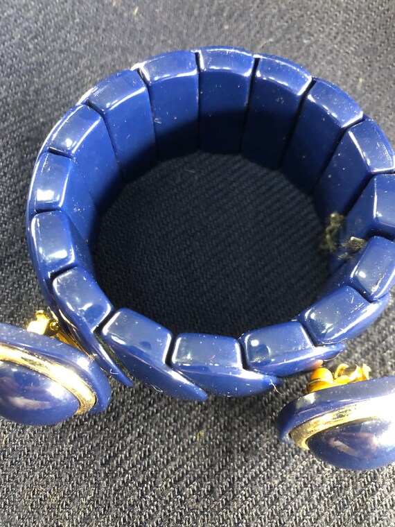 Vintage Blue Expandable Bracelet & Clip Earrings … - image 2
