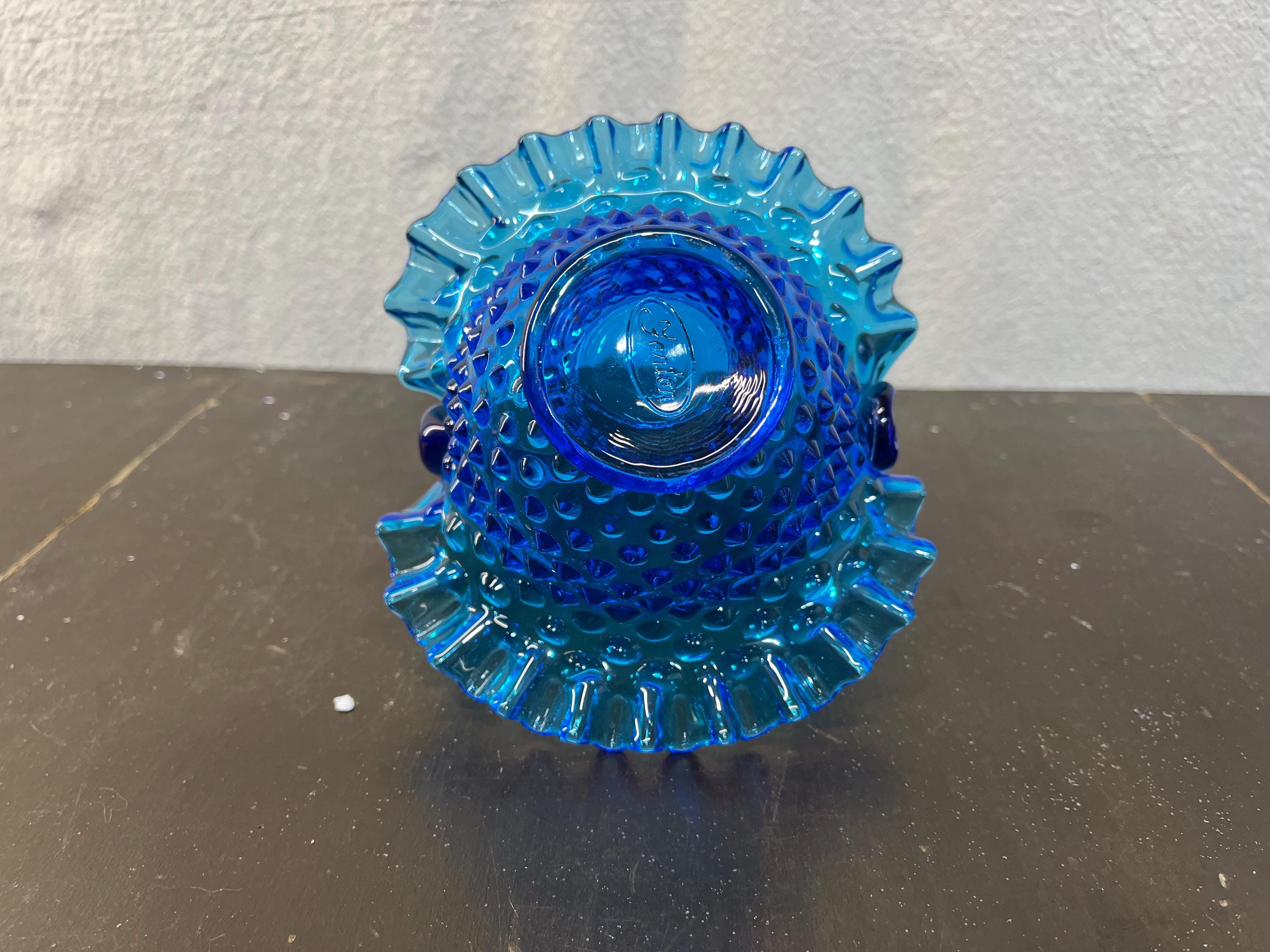 フェントン　アメリカ　ビンテージ　バスケット　ホブネイル ヴィンテージ フェントン ホブネイル ブルー ガラス バスケット