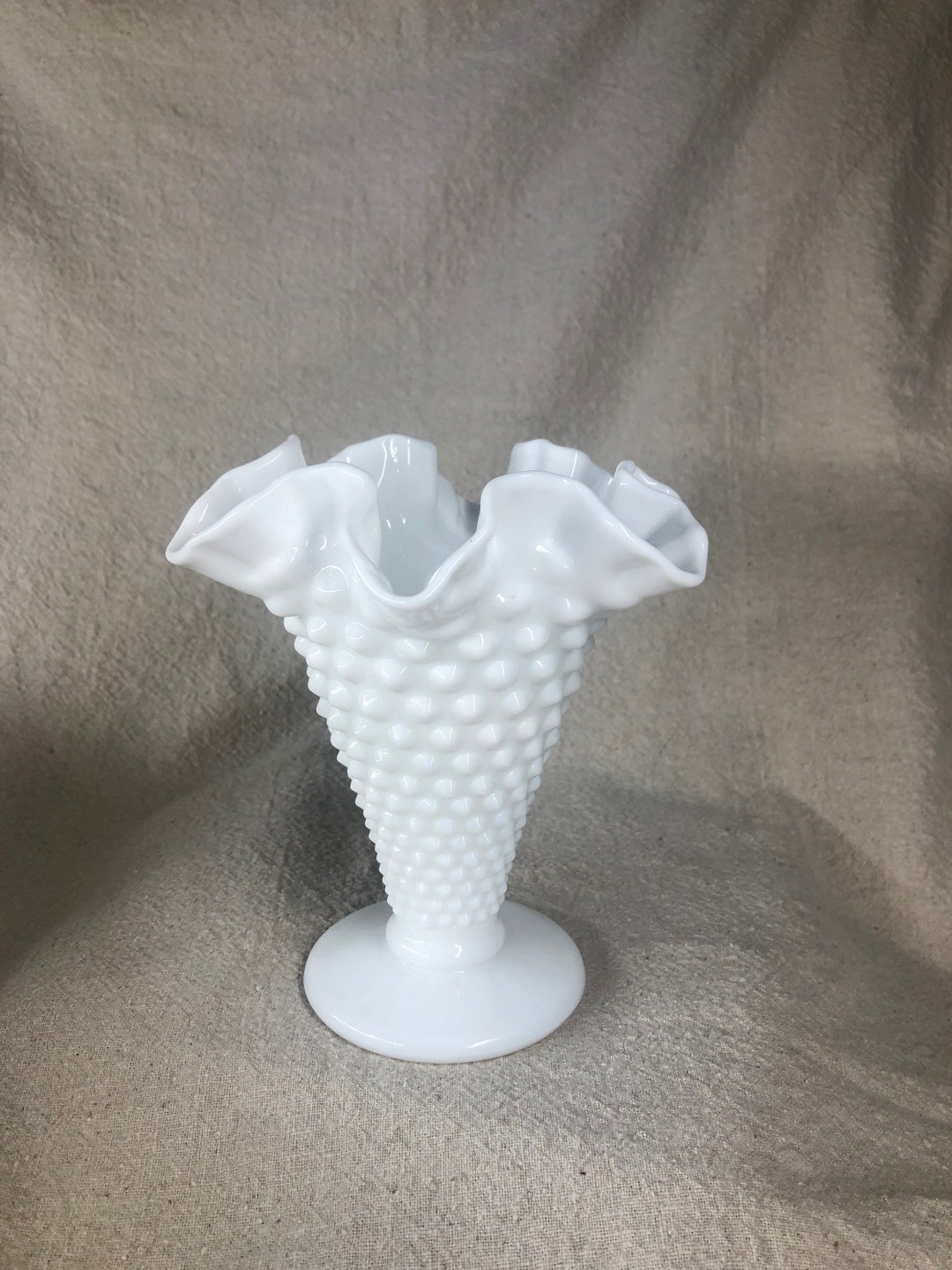 Vintage Fenton Hobnail White Milk Glass Vase, Ruffled Edge - Etsy
