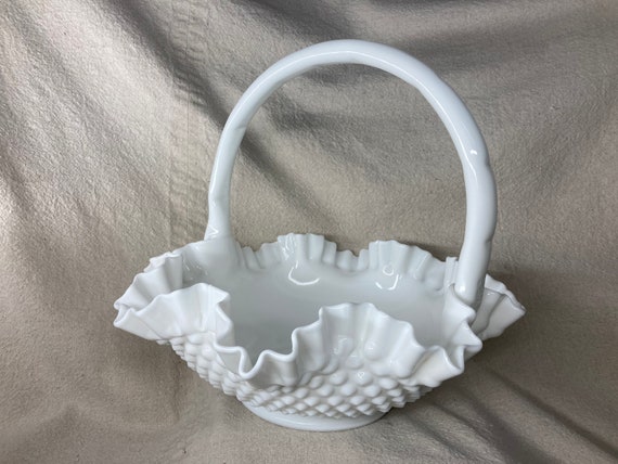 アンティーク フェントン ボブネイル ミルクグラス バスケット カゴ