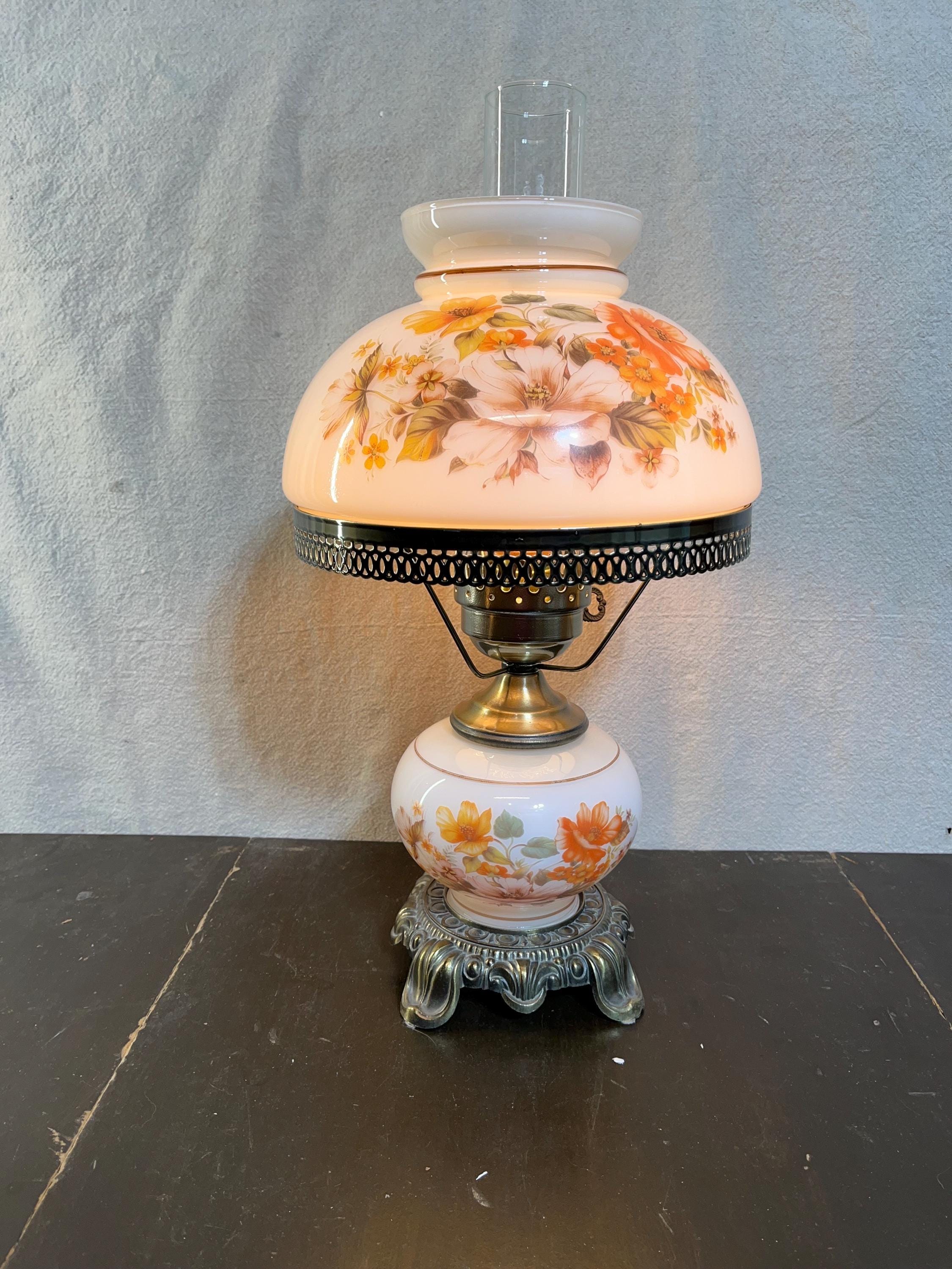 Vintage Gone With the Wind Lamp: Hand-painted Floral Milk Glass, 3