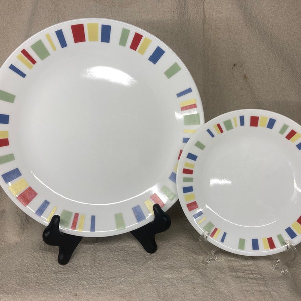 Vintage Corelle Memphis Dinnerware | Red Blue Green Yellow | Dinner Plate | Bread and Butter Plate | Corelle