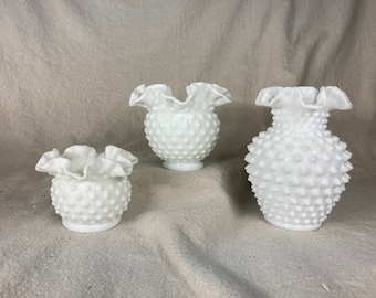 ヴィンテージ フェントン ホワイト ホブネイル ミルクガラス