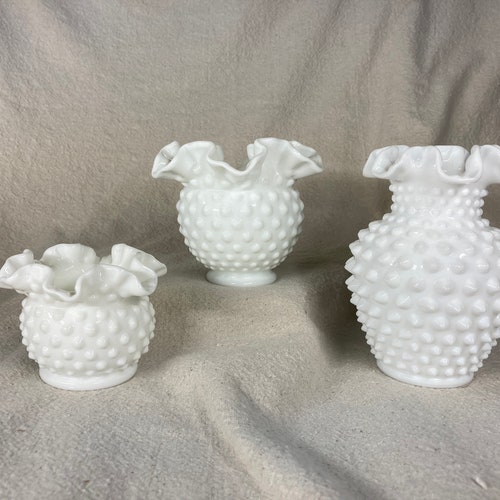 Fenton Hobnail White Milk Glass Vases Fenton Art Glass Etsy