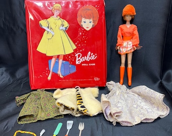 Vintage 1963 Barbie Carrying Case with 1956 Barbie Doll & Accessories