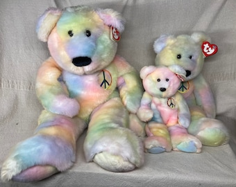 Vintage Ty Beanie Buddy Peace Bears | Choose from Extra Large Peace, Large Peace or Peace | Beanie Buddies Collection