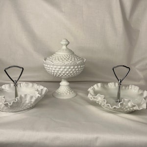 Choose of Fenton Hobnail White Milk Glass Centerpieces | Sawtooth Edge | Ruffled Edge | Fenton Art Glass