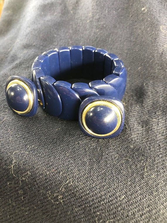 Vintage Blue Expandable Bracelet & Clip Earrings … - image 3