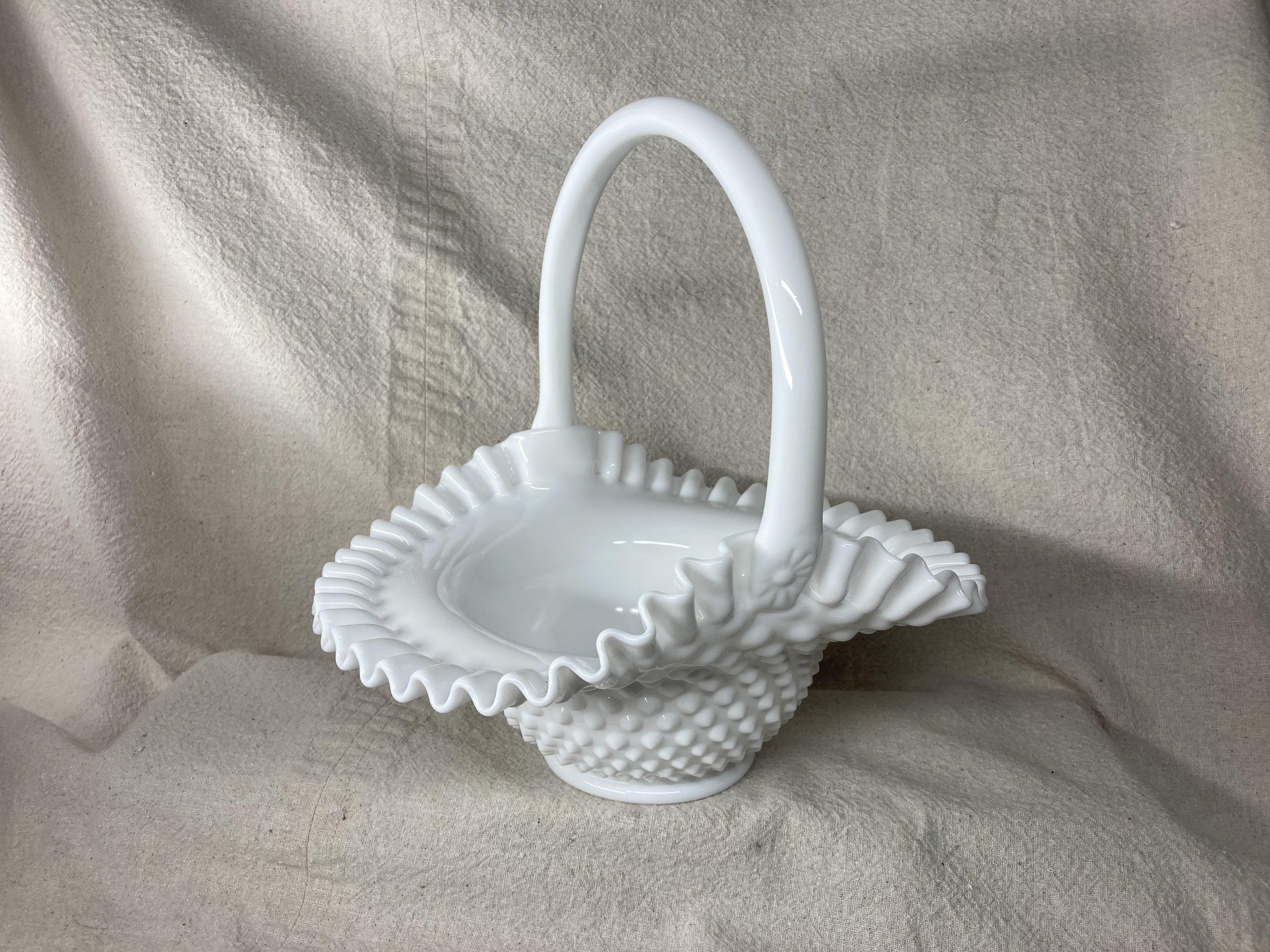 アンティーク フェントン ボブネイル ミルクグラス バスケット カゴ