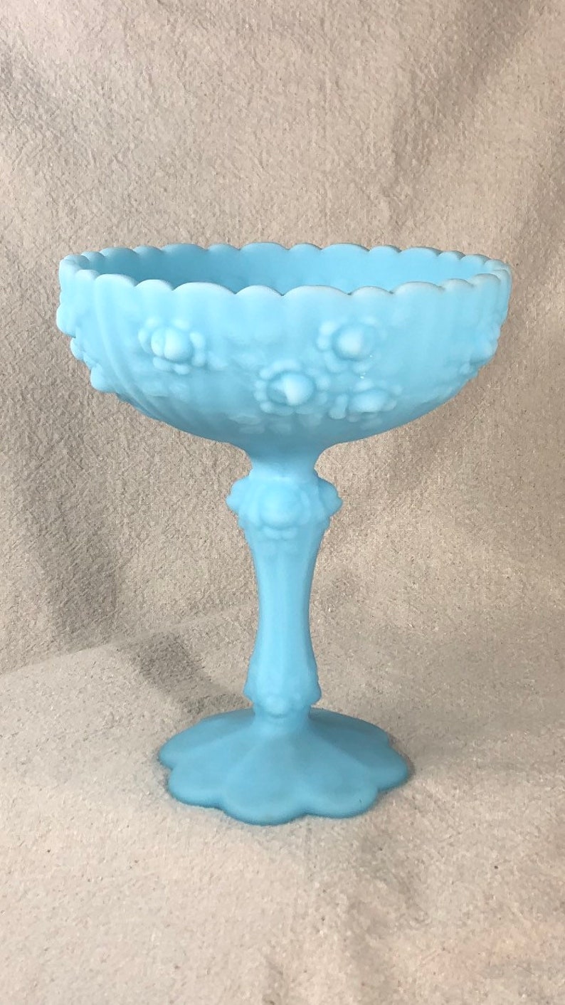 Fenton Satin Blue Roses Pedestal Candy Dish Etsy