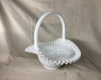 アンティーク フェントン ボブネイル ミルクグラス バスケット カゴ