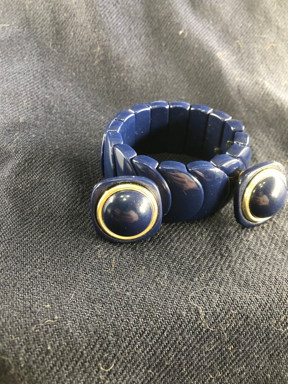 Vintage Blue Expandable Bracelet & Clip Earrings … - image 4