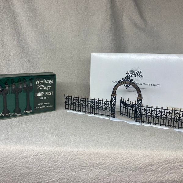 Department 56 Heritage Village Accessories | Lamp Lights | Victorian Wrought Iron Fence and Gate