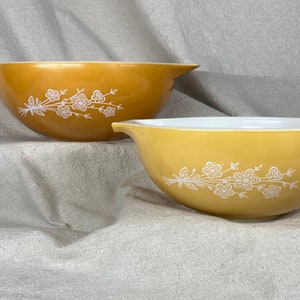 Vintage Pyrex Butterfly Gold (redesign) Cinderella Mixing Bowls | Butterfly Gold | Pyrex #443, 444