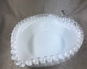 Fenton Silver Crest Double Crimped Ruffled Leaf Heart Shaped Candy Dish 1960 39 s