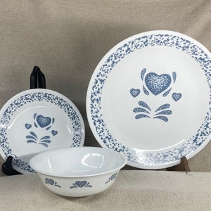 Vintage Corelle Blue Hearts | Dinner Plates | Bread and Butter Plate | Cereal Bowl | Corelle