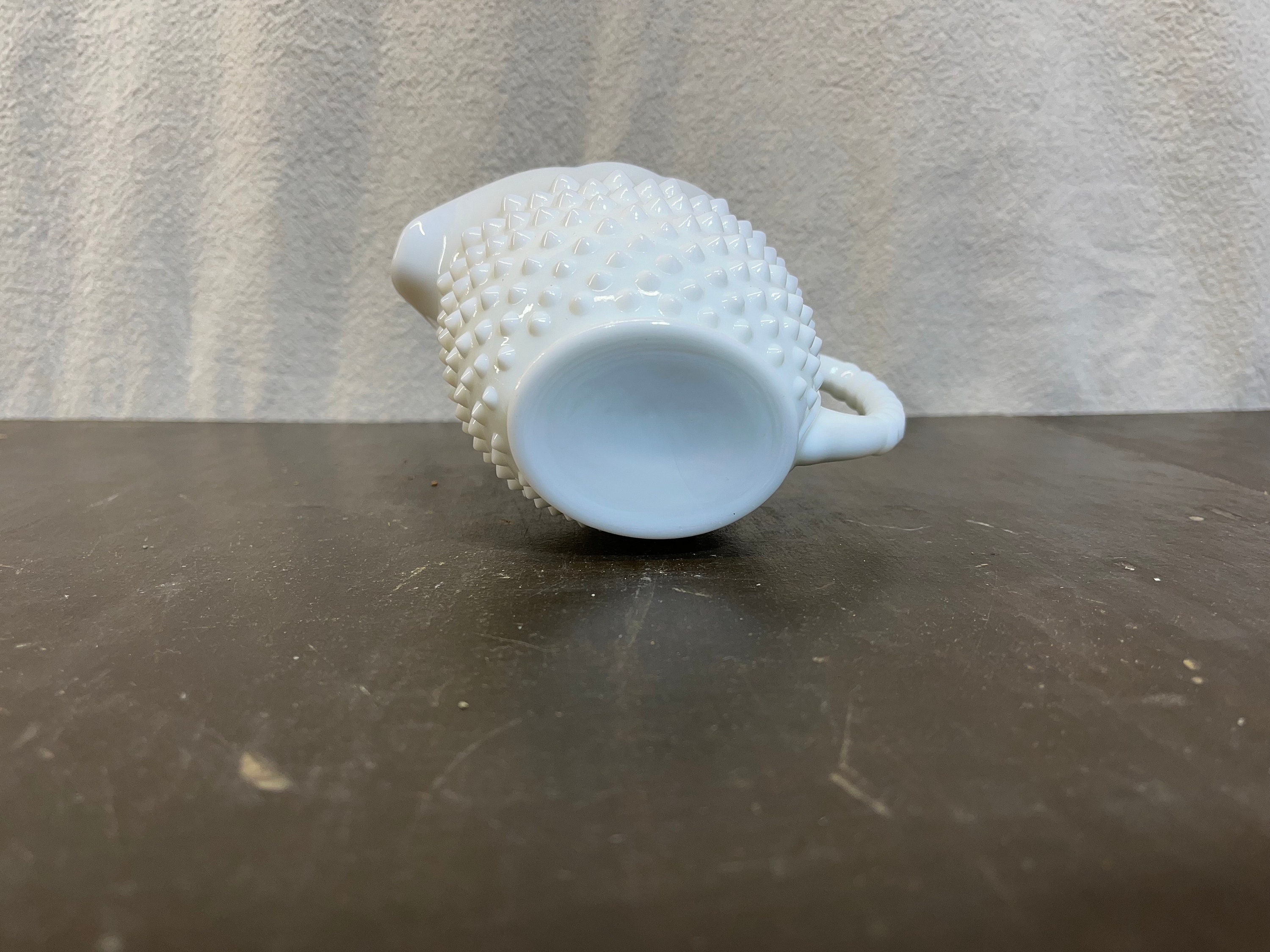 フェントン ミルクガラス ボブネイル ピーチブロウ 13×14cm 極美品 ヴィンテージ フェントン ホブネイル ミルクガラス クリーマー