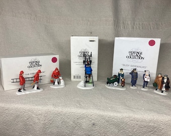 Department 56 Village Accessories: Fire Brigade, Lamplighter Set, Busy Sidewalks