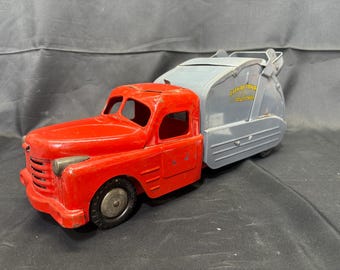 Structo Manufacturing ストラクト　ビンテージ　トラックトイ Vintage Structo Toys White and Orange Pressed Steel Metal Delivery