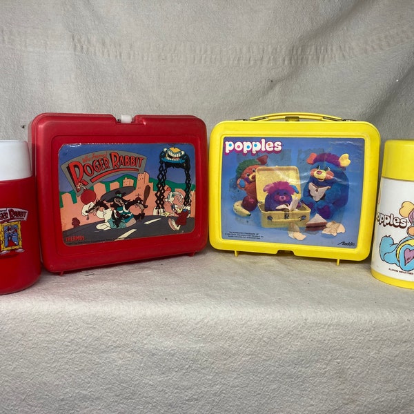 Plastic Lunchboxes | Thermos Included | Choose from Roger Rabbit or Popples | 1980's | Thermos | Aladdin