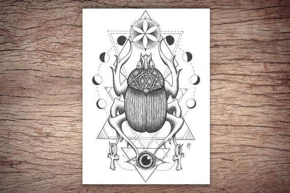 Scarab Beetle Dotwork Print A4 A5 Etsy