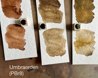 vegan water colours/watercolours in ceramic pans Umbra earth pigment brown (PBr8)