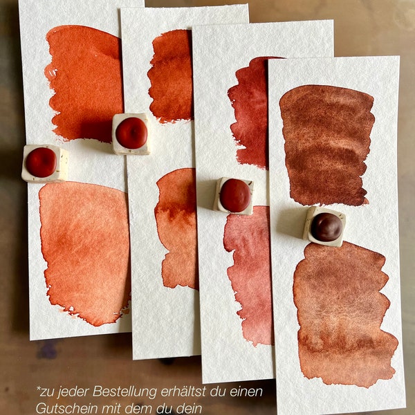 vegane Wasserfarben/Aquarellfarben in Keramiknäpfchen rote Ockertöne (PR101)
