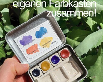 handgemachte vegane Aquarellfarben in Keramiknäpfchen mit Mischpalette personalisierbar