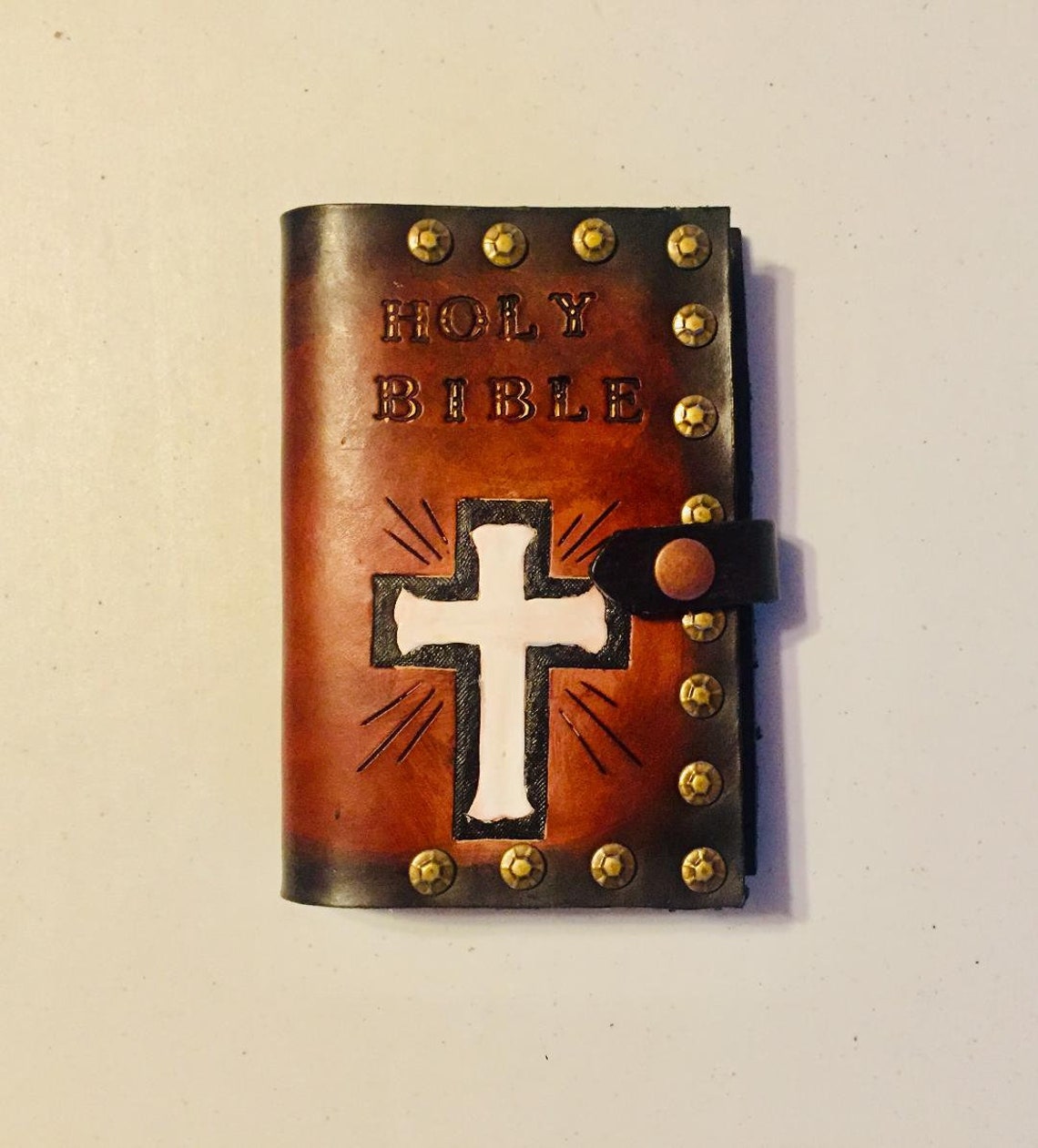 Leather Pocket Bible Cover 16 Bible Included Etsy