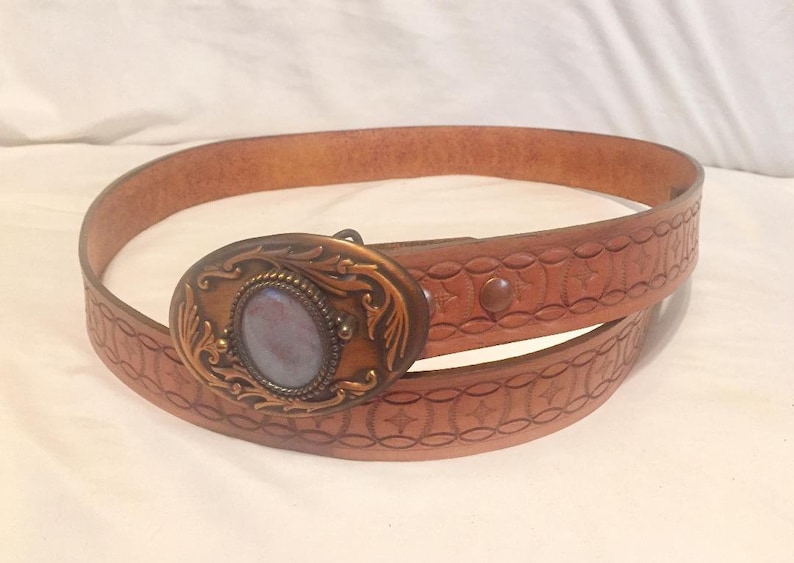 Leather Abalone Buckle Belt