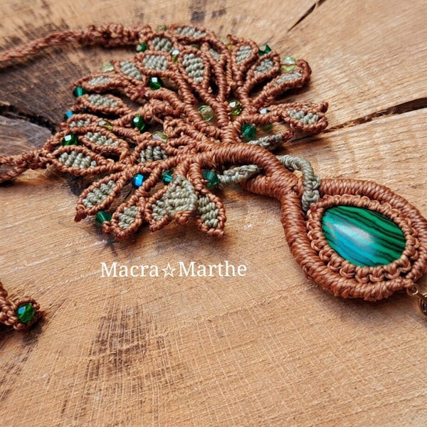Macramé Tree of Life, necklace, macrame, malachite, gemstones, tree of life, albero della vita, macrame collane, macrame necklace,collane
