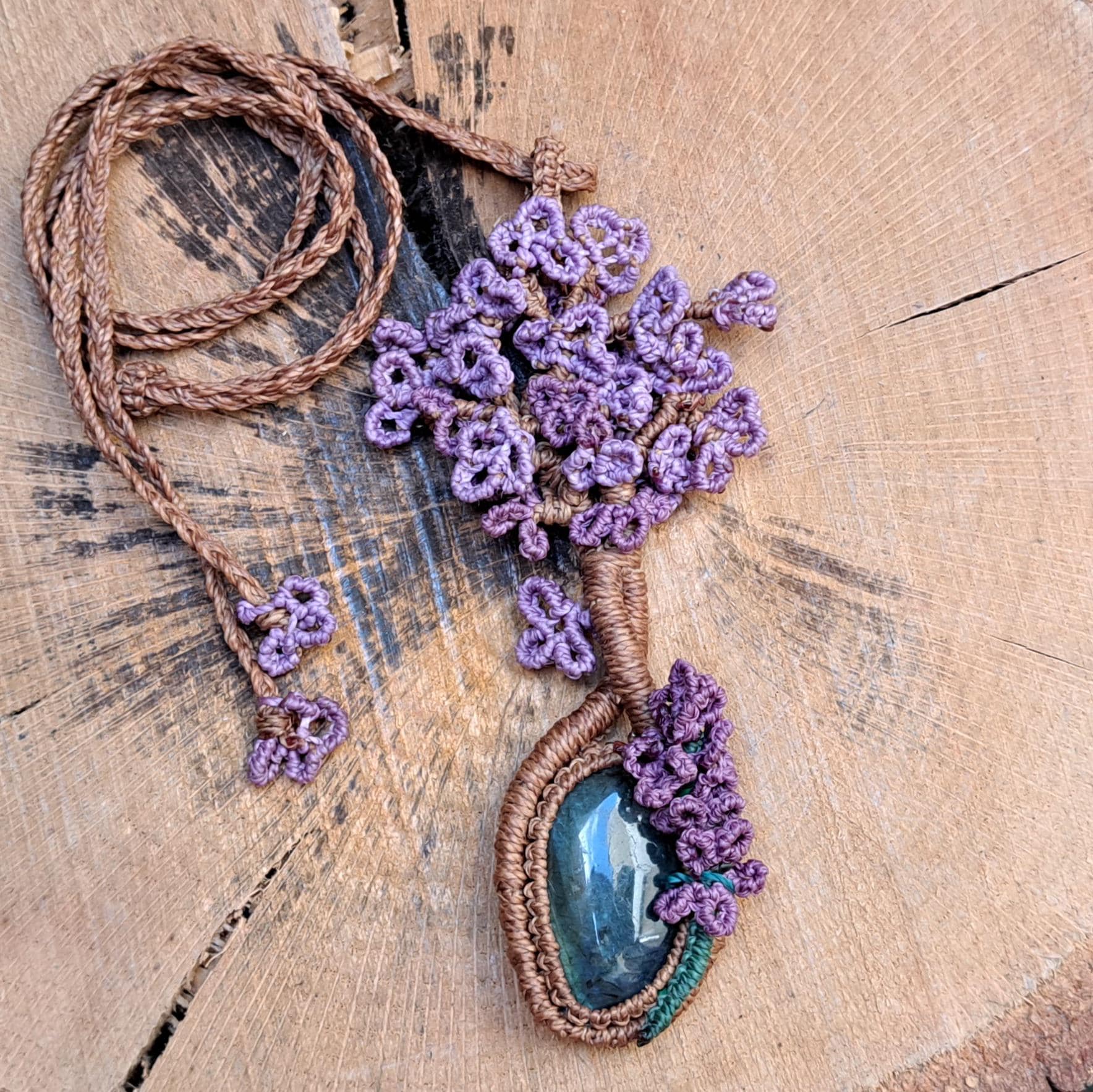 Macrame tree of life, tree of life, lavander,tree of life, macramé necklace, necklace, lavender, macramé, spirituality,spiritual necklace